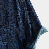 Koszula z Krótkim Rękawem Boho Geometryczna Plemienna w Granatowym dla Mężczyzn