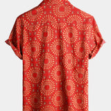 Męska Koszula Hawaiana z Bawełny Boho Vintage z Krótkim Rękawem z Lat 70.