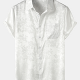Koszula Męska Krótki Rękaw z Satynowego Dżerseju w Kwiaty