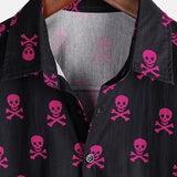Letnia Koszula Bawełniana z Krótkim Rękawem dla Mężczyzn z Różową Czaszką Punk Rock i Fajnym Wzorem