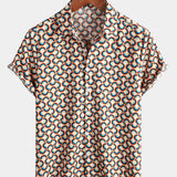 Letnia Koszula Bawełniana z Krótkim Rękawem dla Mężczyzn, Retro, Guziki, Vintage, Geometryczna, Okręgi, Fajna
