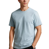 Męska koszulka T-shirt z bawełny – Oddychająca krótki rękaw okrągły dekolt – Mglisty niebieski
