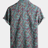 Koszula Vintage z Krótkim Rękawem z Bawełny z Wzorem Paisley dla Mężczyzn