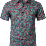Koszula Vintage z Krótkim Rękawem z Bawełny z Guzikami dla Mężczyzn w Stylu Paisley