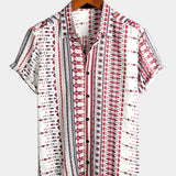 Biała i Czerwona Koszula z Krótkim Rękawem z Bawełny na Plażę dla Mężczyzn w Paski