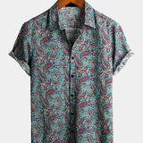 Koszula Vintage z Krótkim Rękawem z Bawełny z Wzorem Paisley dla Mężczyzn
