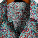 Koszula Vintage z Krótkim Rękawem z Bawełny z Guzikami dla Mężczyzn w Stylu Paisley